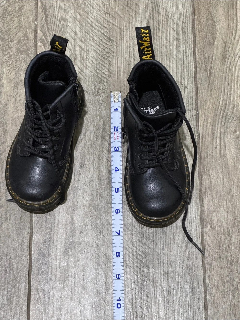 Dr. Martens Kids Black Lace-Up Boots with Yellow Stitching